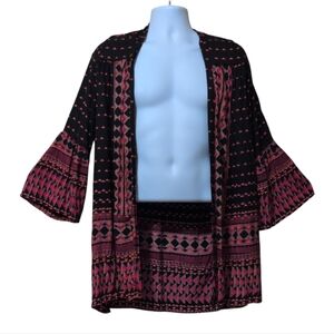 Angie patterned kimono-style duster cardigan sized Medium Bohemian Open Front